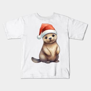 California Sea Lion in Santa Hat Kids T-Shirt